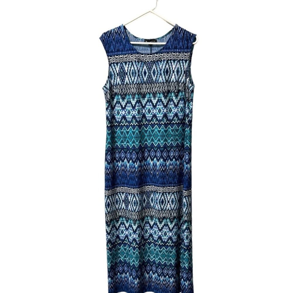 N Touch Womens Tribal Print Maxi Dress Size L Blue